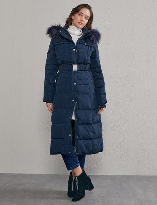 Long Goose Down Coat With Furry A20 27003 Navy