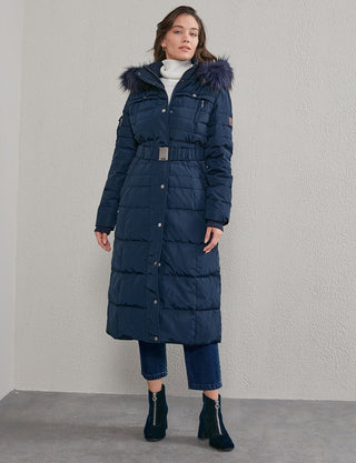 Long Goose Down Coat With Furry A20 27003 Navy