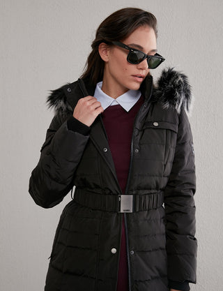 Long Goose Down Coat With Furry A20 27003 Black