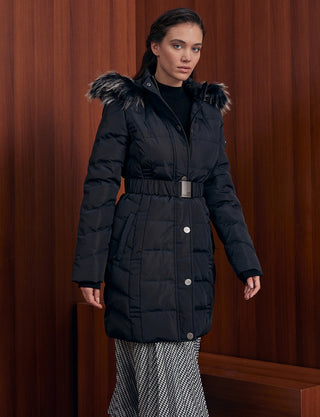 Quilted, Hooded Goose Down Coat A20 27006 Black