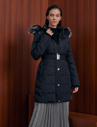 Quilted, Hooded Goose Down Coat A20 27006 Black