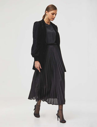 Pleated Satin Skirt Black