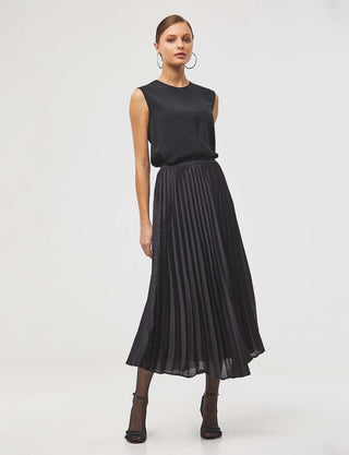 Pleated Satin Skirt Black