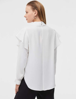 Ruffle Stone Embellished Blouse Ecru