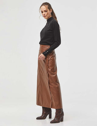 Stitch Detail Faux Leather Skirt Camel