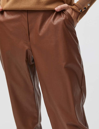 Faux Leather Jogger Pants Light Brown