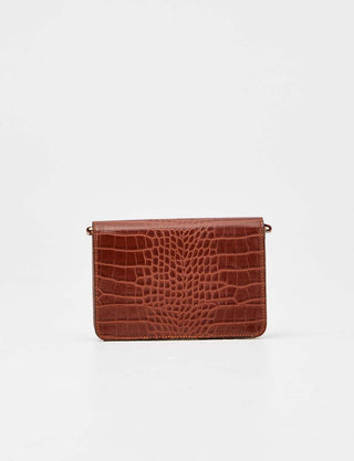 Croco Patterned Rectangle Flap Bag Tobacco