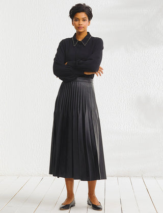 Pleated Leather Skirt Black