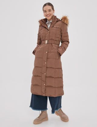 Long Goose Down Coat With Furry A20 27003 Camel