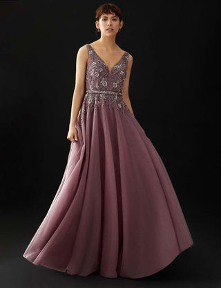 TIARA Stone and Sequined Evening Dress Lilac